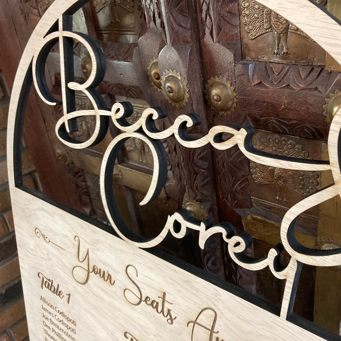 Seating Chart - Couple's Name Cutout in Beautiful Script and Engraved Text