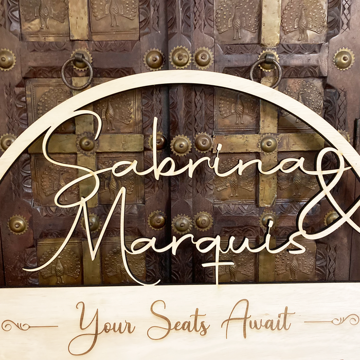 Seating Chart - Couple's Name Cutout in Beautiful Script and Engraved Text