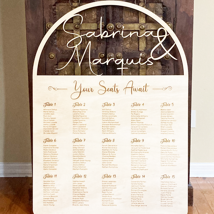 Seating Chart - Couple's Name Cutout in Beautiful Script and Engraved Text