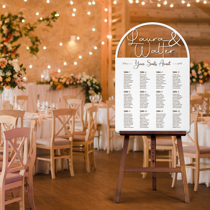 Seating Chart - Couple's Name Cutout in Beautiful Script and Engraved Text