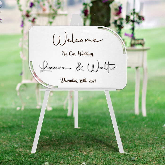 Welcome Sign - Beautiful Script with Couple's Name Cut Out and Engraved Text