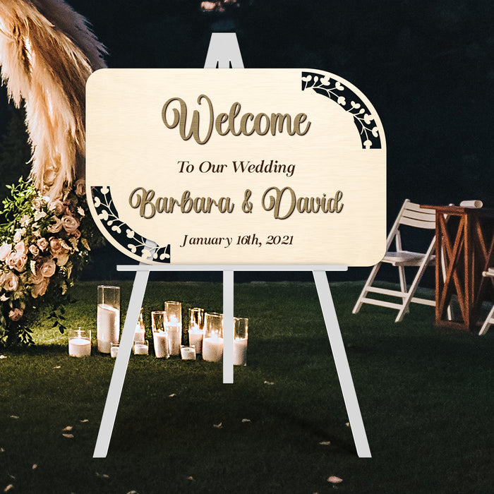 Welcome Sign - Minimalist Nature 3D Couple's Name Cut Out and Engraving