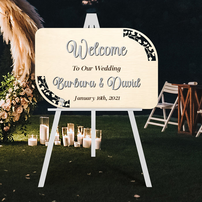 Welcome Sign - Minimalist Nature 3D Couple's Name Cut Out and Engraving