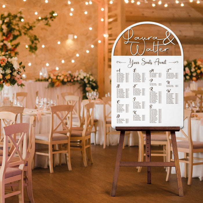 Seating Chart - Couple's Name Cutout in Beautiful Script and Engraved Text