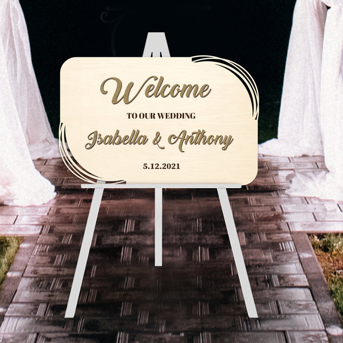 Welcome Sign - Tangled Lines with Couple's Name Raised, Cutout and Engraved Text