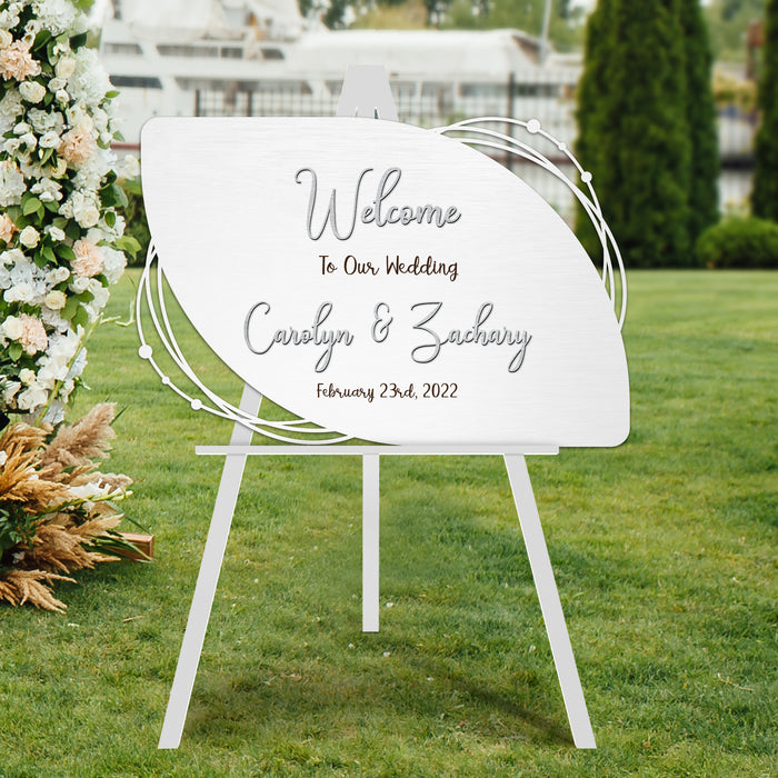 Welcome Sign - Delicate lines Sign with Couple's Name Cut Out and Engraved Text