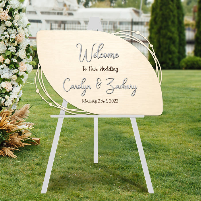 Welcome Sign - Delicate lines Sign with Couple's Name Cut Out and Engraved Text
