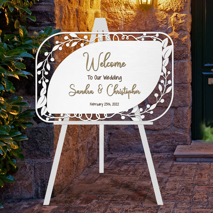 Welcome Sign - Welcome to our Wedding Sign with Couple's Name Cut Out and Engraved Text