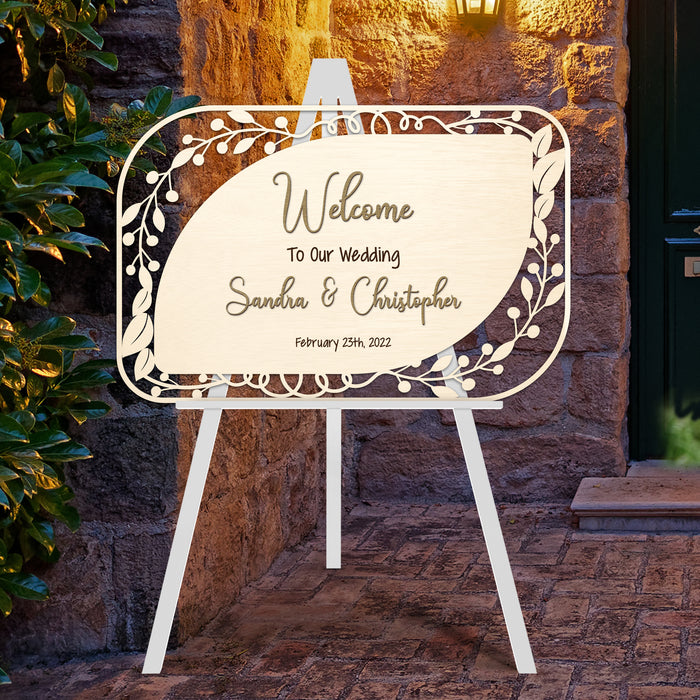 Welcome Sign - Welcome to our Wedding Sign with Couple's Name Cut Out and Engraved Text