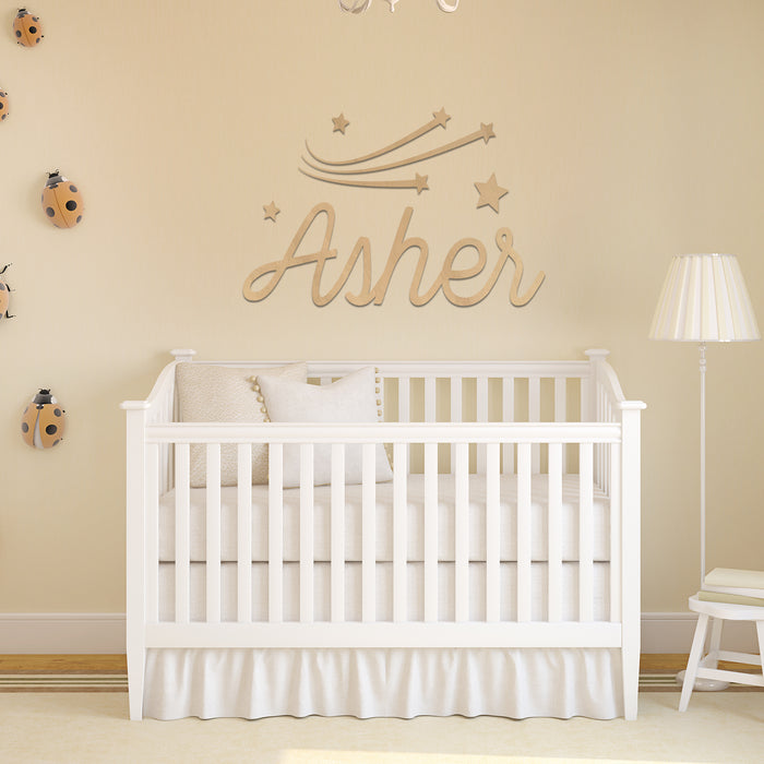 Nursery Name Sign - Flying Stars - Kids and Baby Names Nursery Wall Decor
