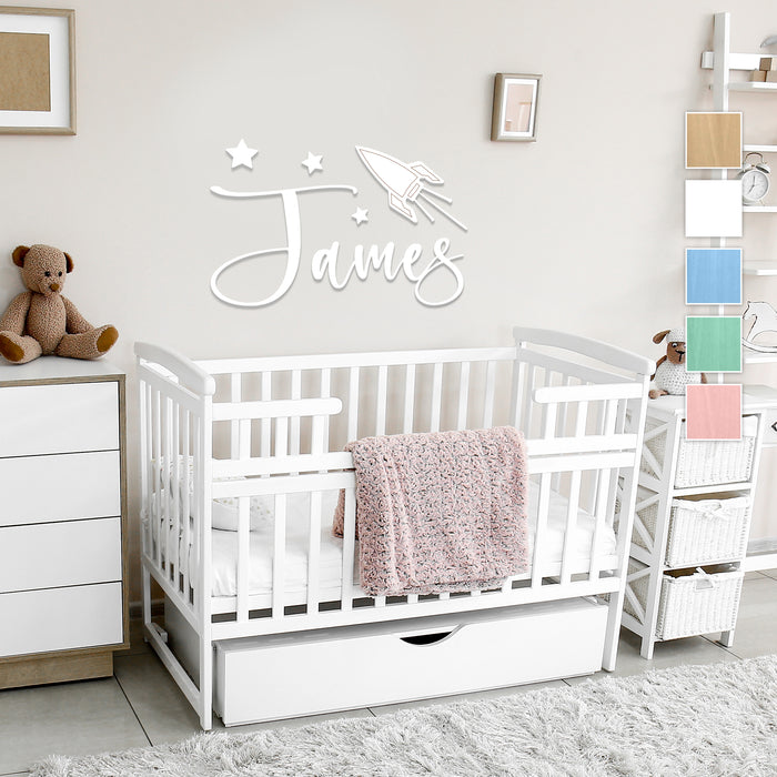 Nursery Name Sign - Lets Rocket to the Moon - Kids and Baby Names Nursery Wall Decor