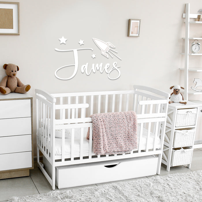 Nursery Name Sign - Lets Rocket to the Moon - Kids and Baby Names Nursery Wall Decor