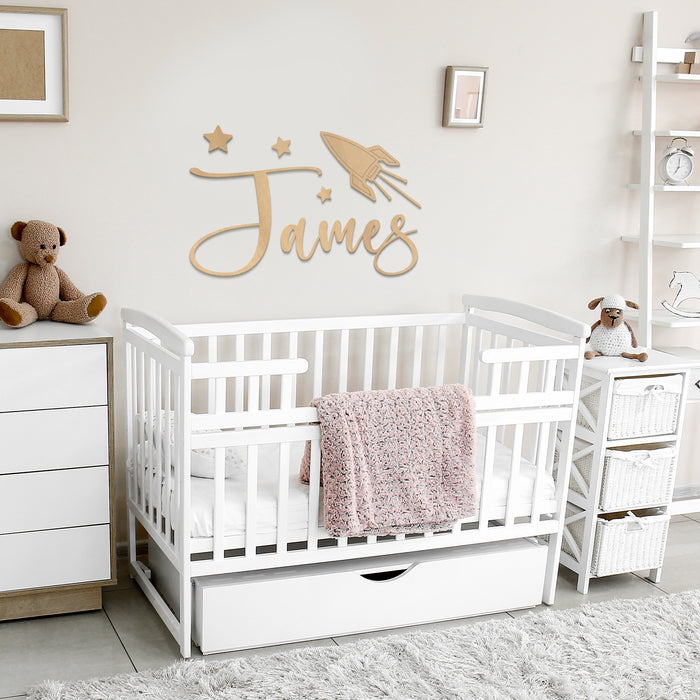 Nursery Name Sign - Lets Rocket to the Moon - Kids and Baby Names Nursery Wall Decor