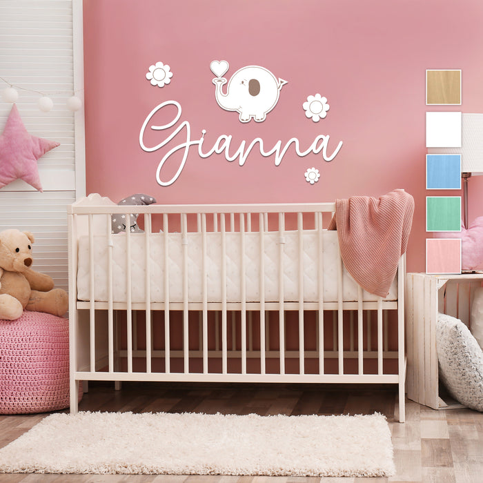 Nursery Name Sign - Baby Elephant - Kids and Baby Names Nursery Wall Decor