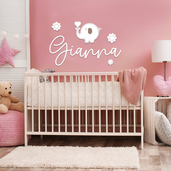 Nursery Name Sign - Baby Elephant - Kids and Baby Names Nursery Wall Decor