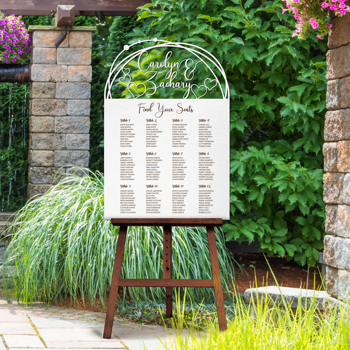 Seating Chart - Your Seats Await Seating Chart Sign with Couple's Name Cut Out and Engraved Text