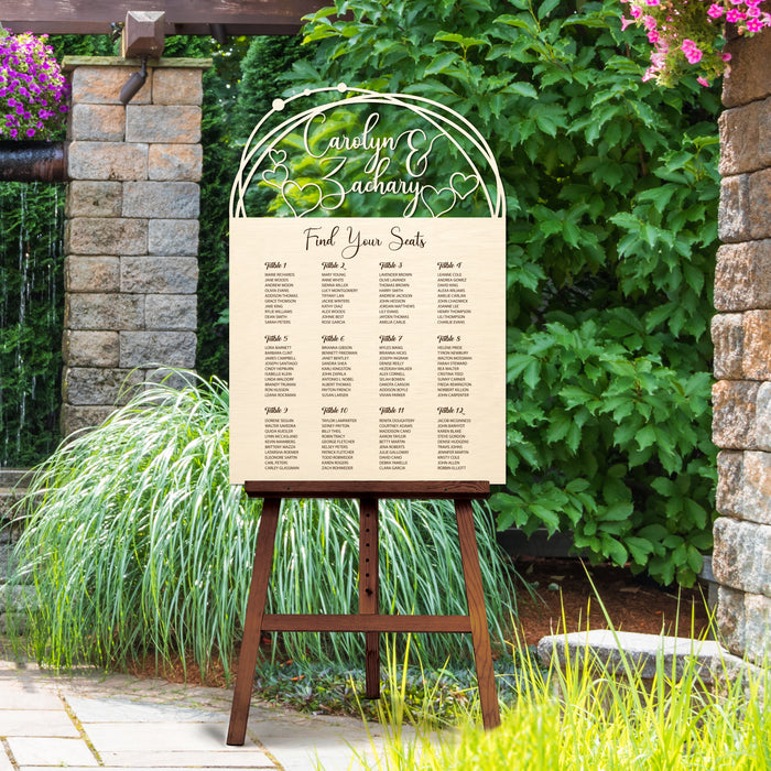 Seating Chart - Your Seats Await Seating Chart Sign with Couple's Name Cut Out and Engraved Text