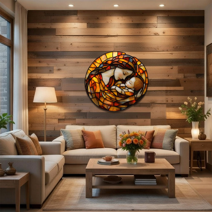 Divine Embrace – Mother & Child Mosaic Style Wood & Canvas Wall Art