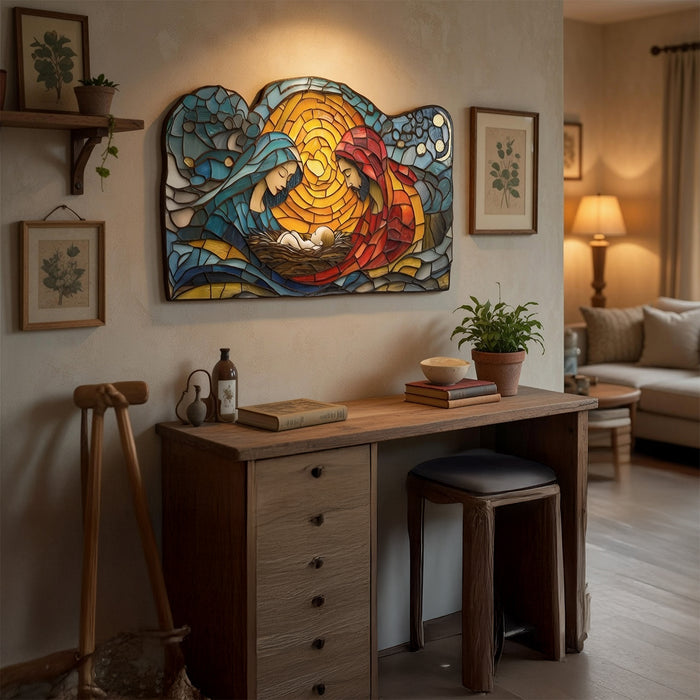 Adoration at the Manger - "The Holy Family" – Nativity Scene Wood & Canvas Wall Art