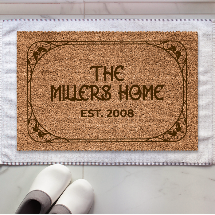 Last Name with Established Year & Border- Personalized Doormat - Housewarming Gift - Closing Gift