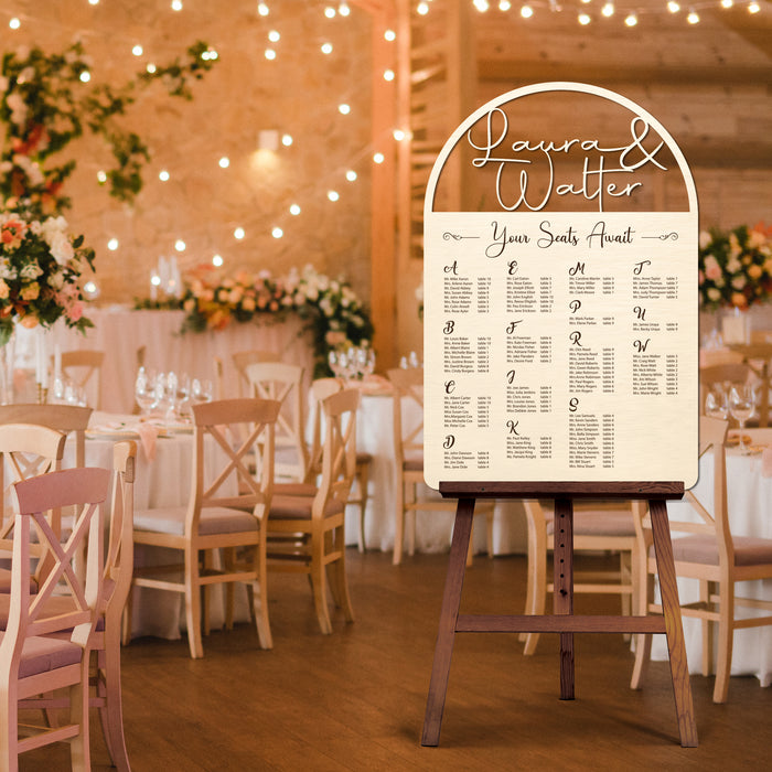 Seating Chart - Couple's Name Cutout in Beautiful Script and Engraved Text