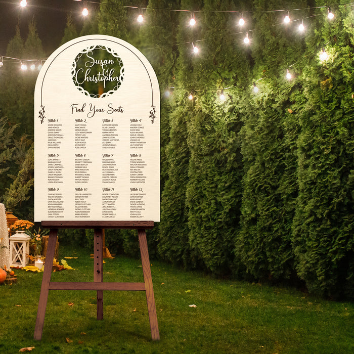 Seating Chart - Interlaced Lines around Couple's Name Cut Out and Engraved Text